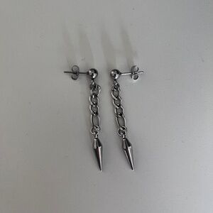 NWOT Stainless Steel Silver Gothic Spike Stud Dangle Earrings